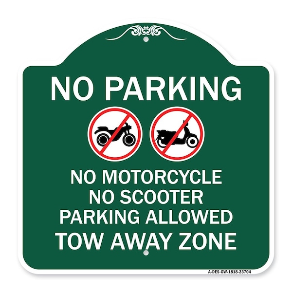 Signmission No Parking No Motorcycle No Scooter Parking Allowed Tow Away Zone With Graphic, A-DES-GW-1818-23704 A-DES-GW-1818-23704 - main